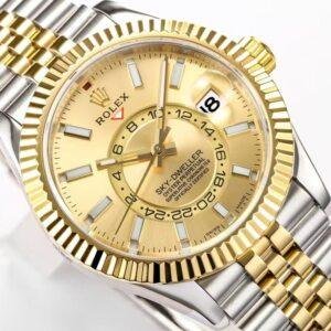 Super Clone Rolex Sky Dweller Watch Gold with Champagne Dial 42mm m336933-0001
