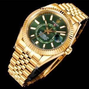 Super Clone Rolex Sky-Dweller Gold Case Green Dial 42mm Watch m336938-0008
