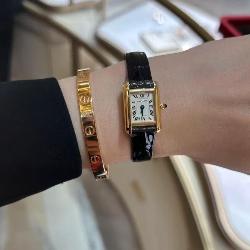 5 Super Clone Cartier TANK LOUIS 1:1 Reproduction Watch Mini 24*16.5mm Gold WGTA0352