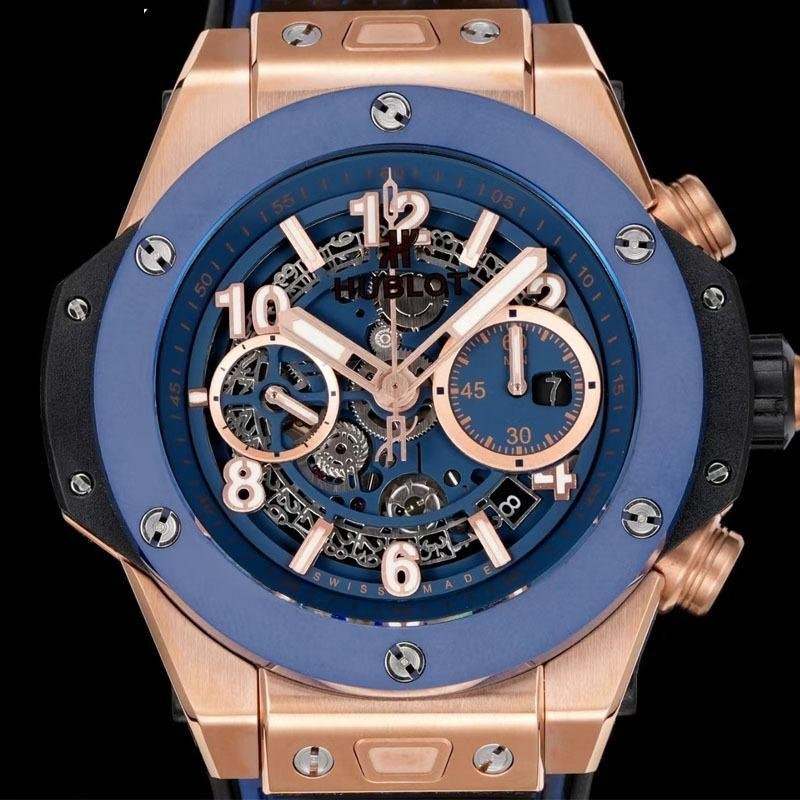 2 Super Clone Hublot Big Bang Unico King Gold Blue Ceramic Watch 421.OL.5180.RX
