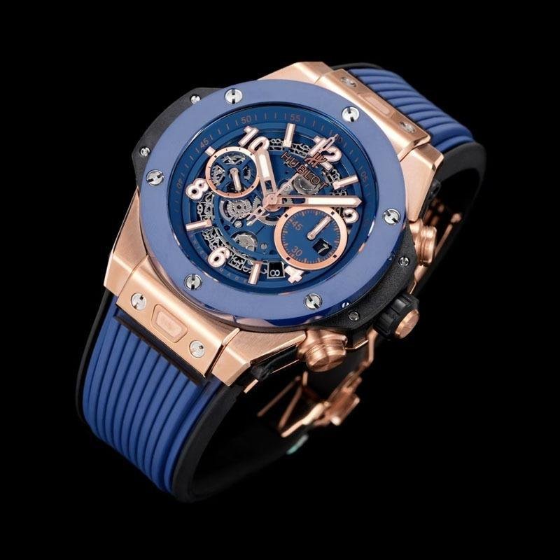 3 Super Clone Hublot Big Bang Unico King Gold Blue Ceramic Watch 421.OL.5180.RX