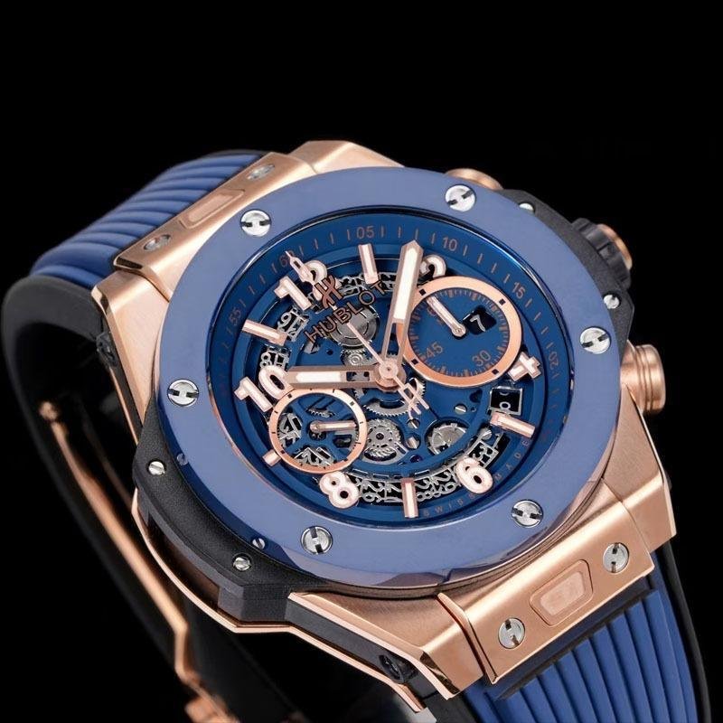 4 Super Clone Hublot Big Bang Unico King Gold Blue Ceramic Watch 421.OL.5180.RX