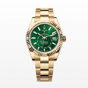 Top 1:1 replica Rolex Sky Dweller m336938-0007 gold green disk double time zone mechanical wristwatch