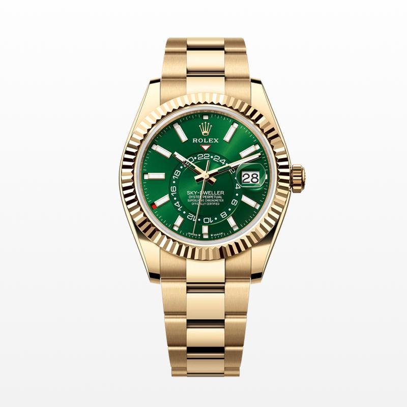 Top 1:1 replica Rolex Sky Dweller m336938-0007 gold green disk double time zone mechanical wristwatch