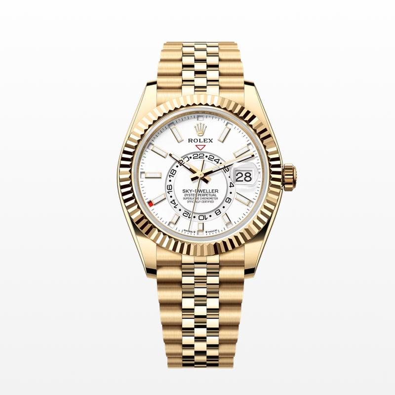 Top 1:1 replica Rolex Sky Dweller m336938-0006 gold white disk dual time zone mechanical wristwatch