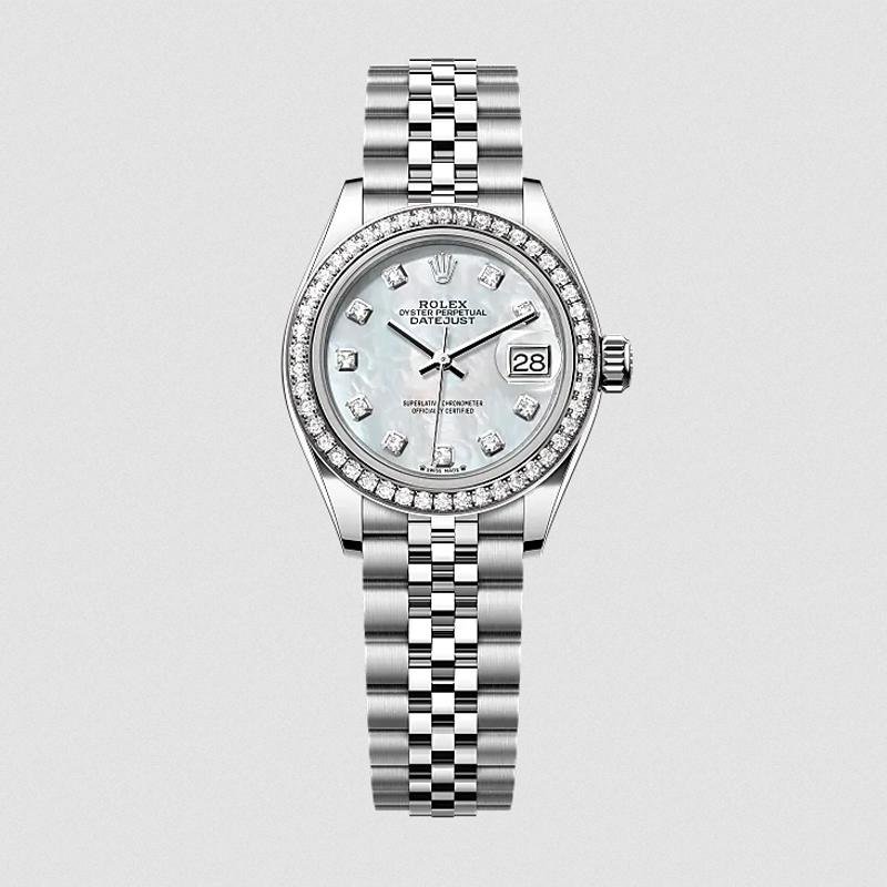 clone Rolex Lady-Datejust Oyster, 28 mm, Oystersteel, white gold and diamonds m279384rbr-0011