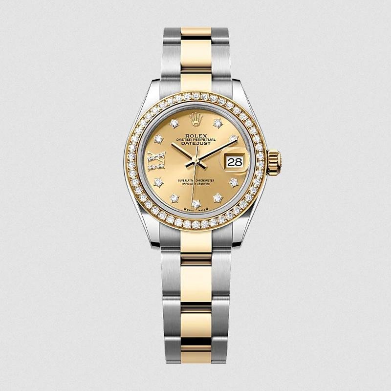 Clone Rolex Lady-Datejust 28mm Champagne Diamond Dial m279383rbr-0022 Replica Watch