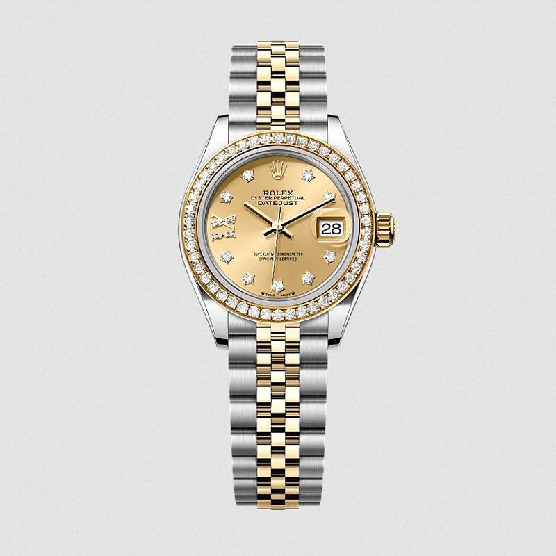 clone Rolex Lady-Datejust Oyster, 28 mm, Oystersteel, yellow gold and diamonds m279383rbr-0021