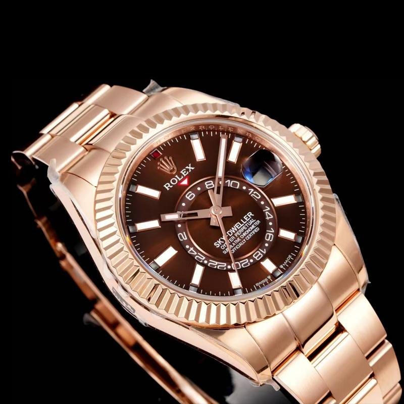 3 Top 1:1 replica Rolex Sky Dweller m336935-0002 Rose Gold Chocolate Disk Dual Time Zone Mechanical Watch