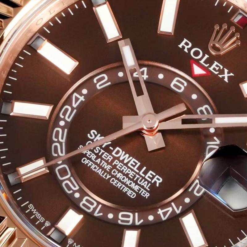 4 Top 1:1 replica Rolex Sky Dweller m336935-0002 Rose Gold Chocolate Disk Dual Time Zone Mechanical Watch